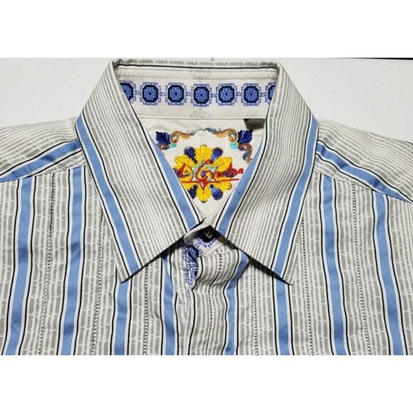 Robert Graham Long Sleeve Button Up White/Blue Striped Flip Cuff Shirt Men's L - Picture 8 of 13